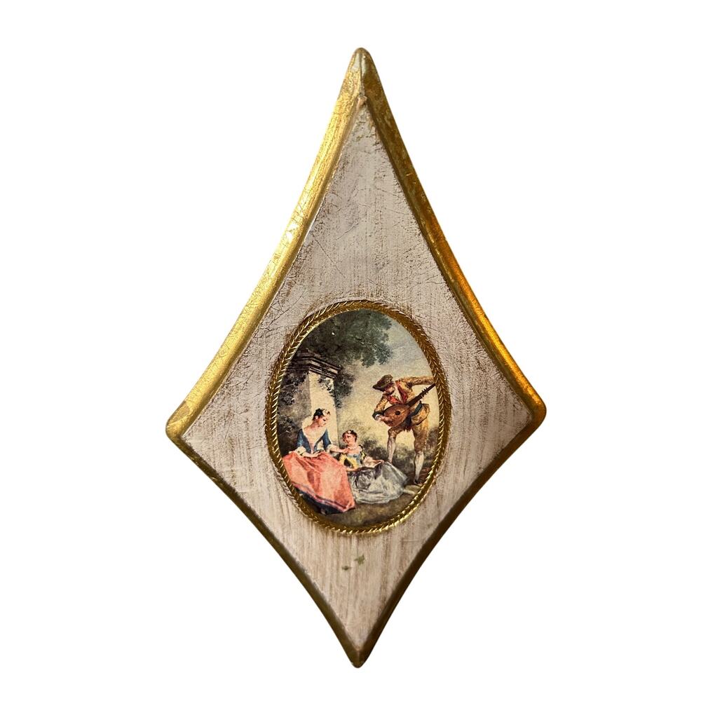 Vintage Italian Gild Wood Florentine Diamond Shape Italian Wall Plaque